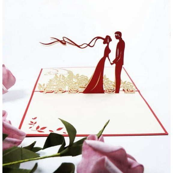 Cardstalked Pop-Up Wedding Day Greeting Card - 3D Card Designed by Veterans Featuring Bride & Groom - Perfect for Bridal Shower, Anniversary, and More!
