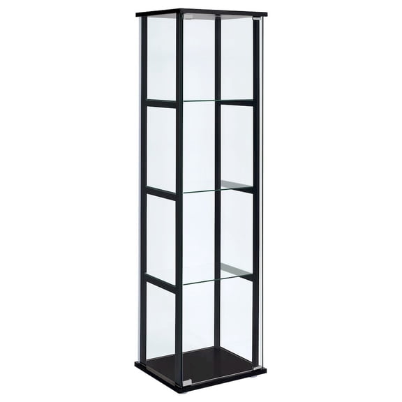 FurniFact Black Glass Display Cabinet Curio Cabinet with Glass Doors and Shelves