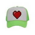thumbnail image 1 of Men's 80's Retro Large 8 Bit Pixelated Heart Gamer Trucker Hat, White/Neon Green, 1 of 2