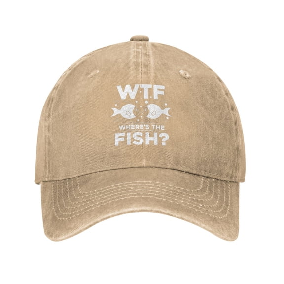 WTF Where's The Fish . Baseball Cap Vintage Soft Washed Denim,Golf Dad Hat Adjustable Trucker Hats for Men Women Unisex Adult,Natural