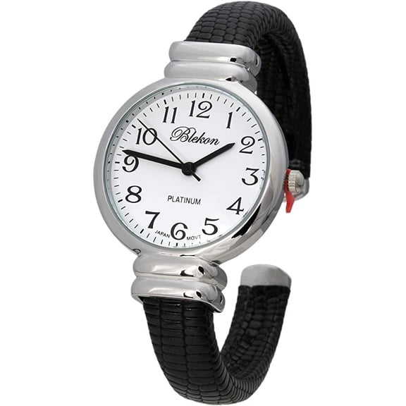 Blekon Collections Japanese Quartz 30mm Womens Snake Style Leather Cuff Bangle Watch