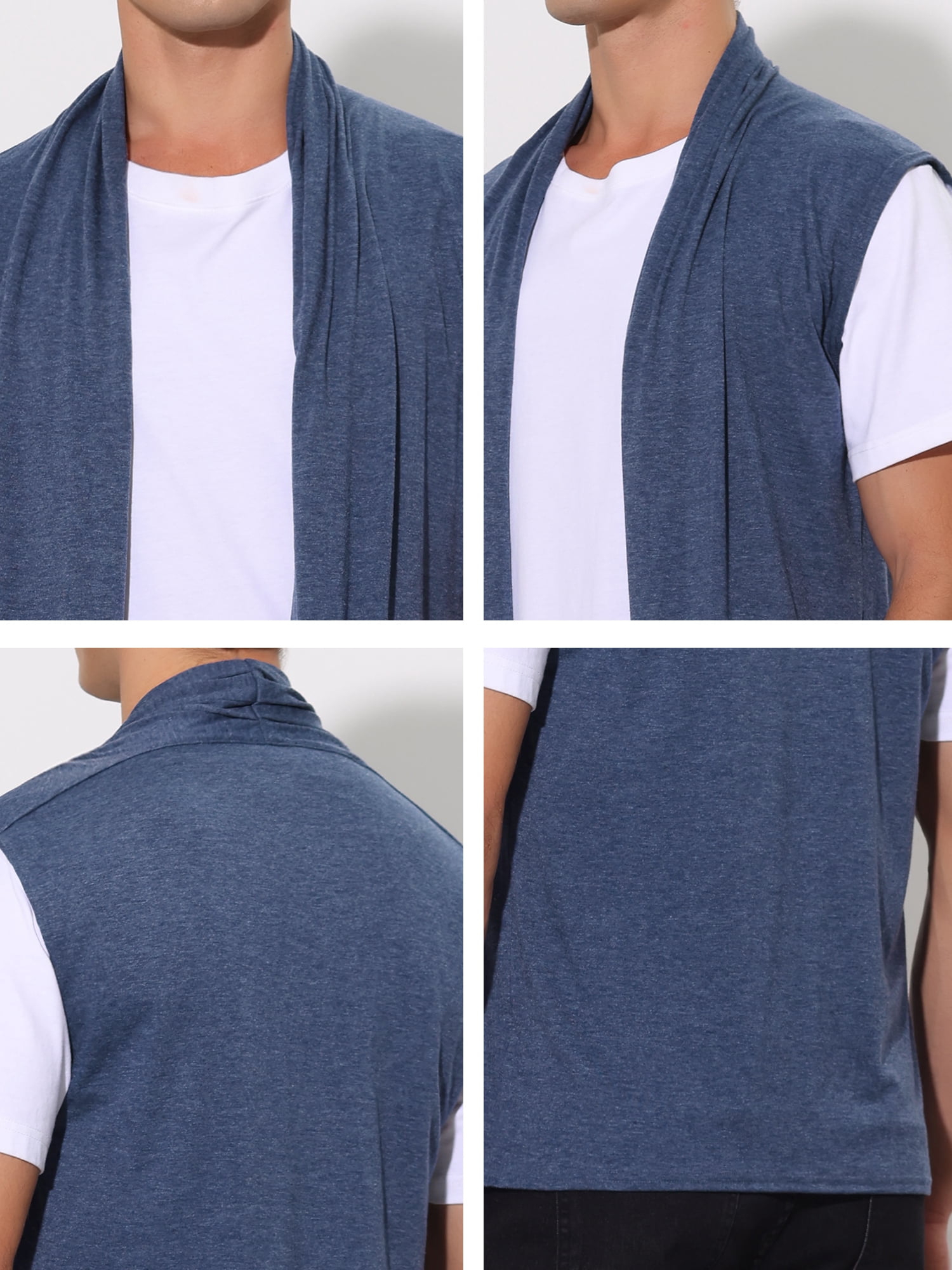 DARING DIVA Men's Sleeveless Open Front Asymmetric Hem Cardigan Vest 42 Navy Blue