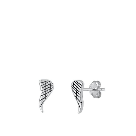Oxidized Sterling Silver High Polished Angel Wings Stud Earrings 925 New Jewelry Female Unisex