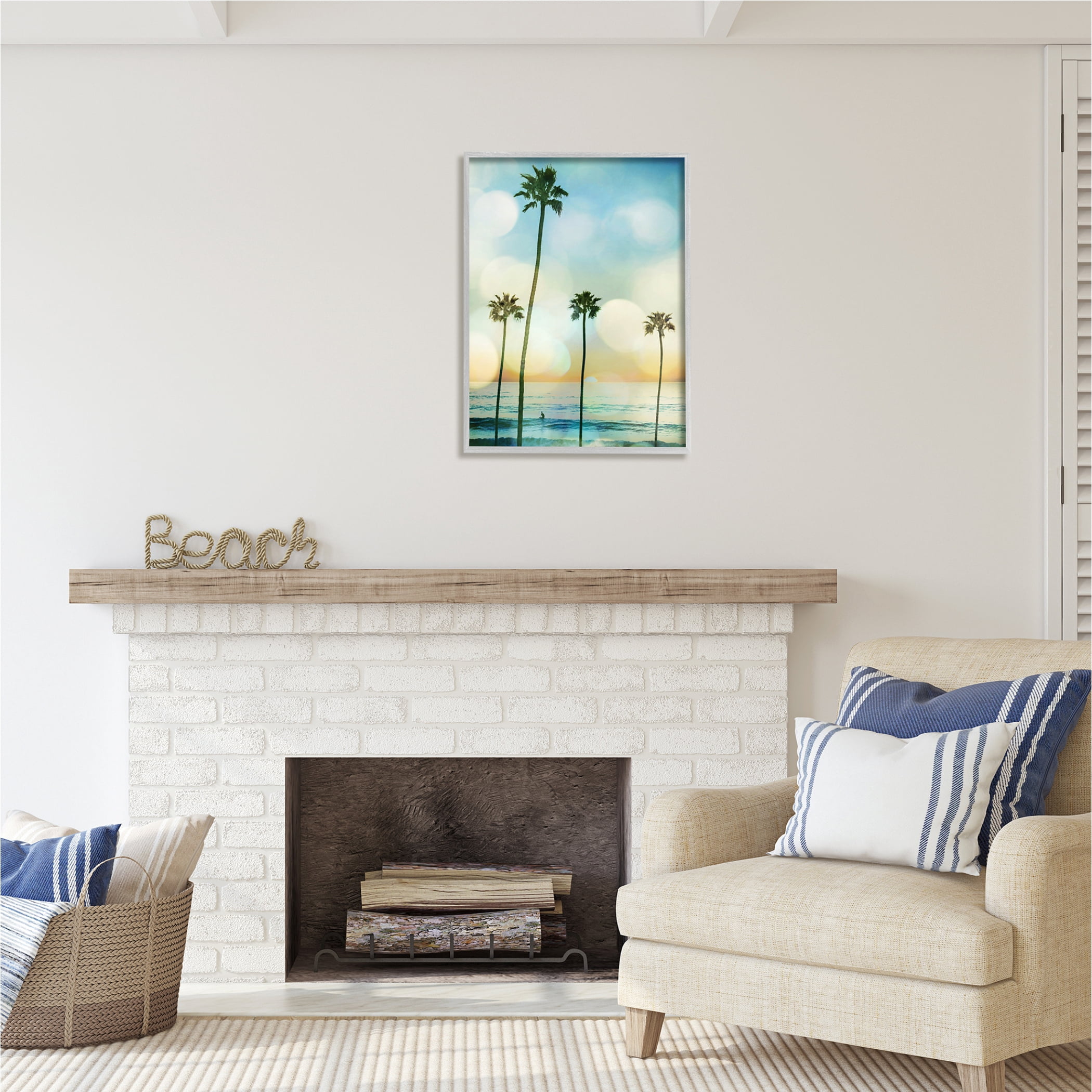 Stupell Industries Surfing Tropical Palms Nature Photography Gray Framed Art Print Wall Art, 24 x 30