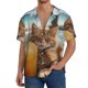 thumbnail image 1 of Balery Relaxing Cat With Orange Juice Camisa Casual de Manga Corta con Botones para Hombre, Texturizada, Estilo Cubano, para Playa, Verano-Small, 1 of 5