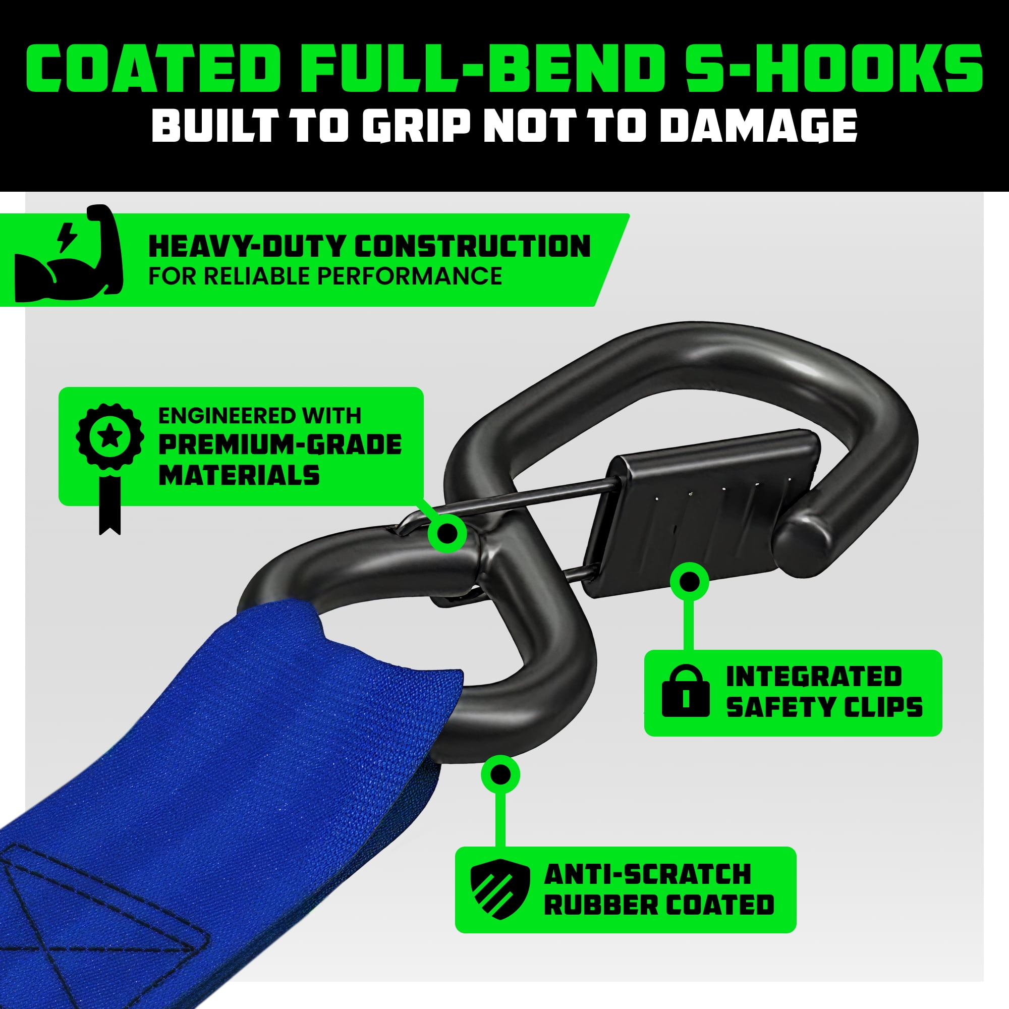 Rhino USA 1" x 10' Retractable Ratchet Straps 1,209lb Break Strength (Blue 2-Pack)