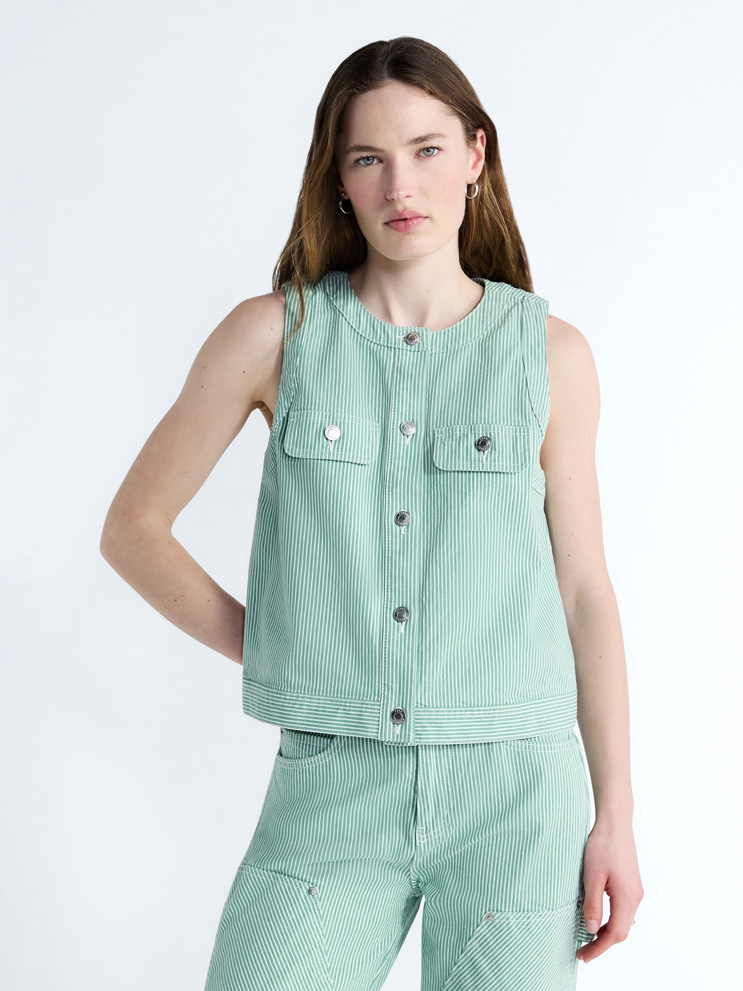 トップス gbmn Free Assembly Women's and Women's Plus Button Front Sleeveless