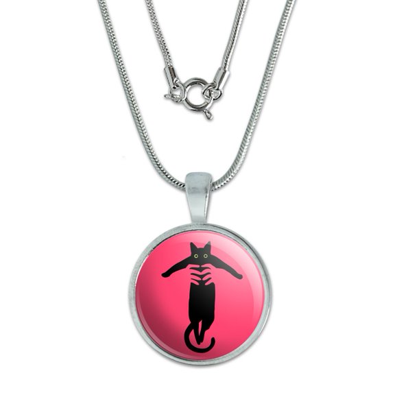 Black Cat Being Lifted 0.75" Pendant with Sterling Silver Plated Chain
