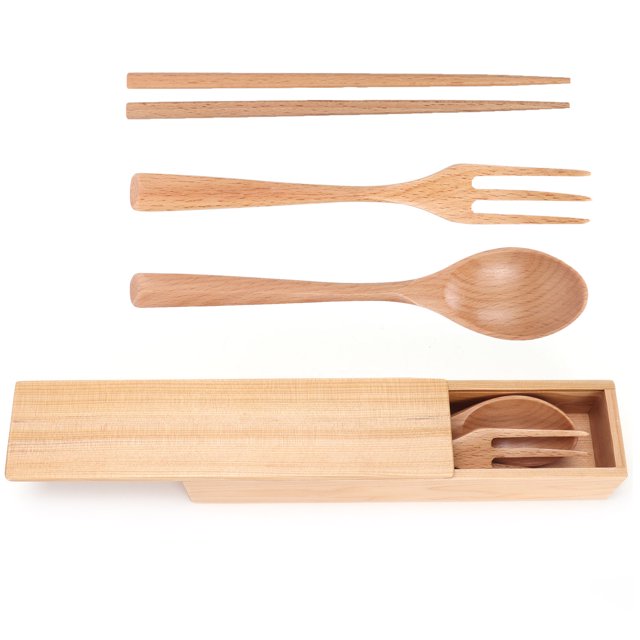 Tenedor Portátil, Cuchara, Palillos, Juego De Cubiertos De Viaje Para Acampar, Cubiertos Reutilizables De Madera De Haya Natural, Juego De Viaje, Utensilios Portátiles