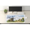 thumbnail image 2 of Country Computer Mouse Pad, Doodle Style Scene of a Windmill Trees and Haystacks on a Meadow Drawn by Hand, Rectangle Non-Slip Rubber Mousepad X-Large, 35" x 15" Gaming Size, Multicolor, by Ambesonne, 2 of 2