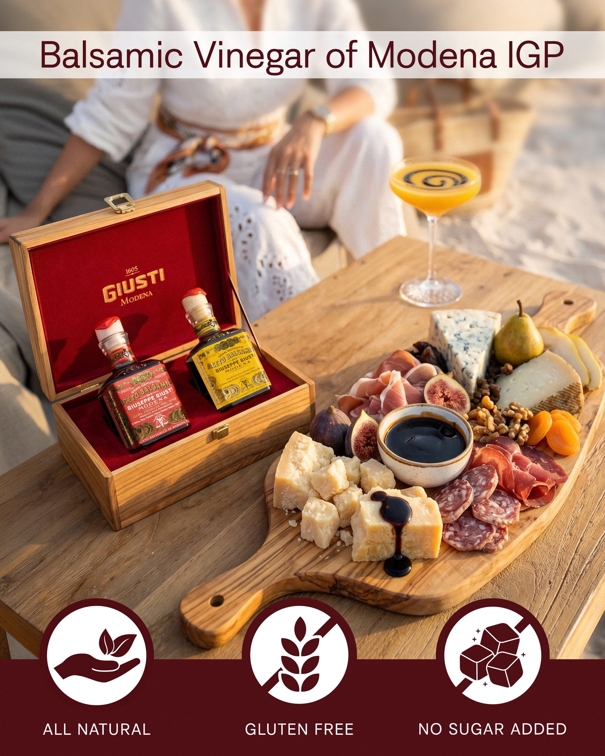 Giusti Balsamic Vinegar of Modena Duo Set – 3 & 4 Gold Medals Gran Deposito and Quarto Centenario, Wooden Gift Box of Aceto Balsamic di Modena IGP, Made in Italy – 2 x 8.45 fl oz