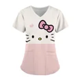 thumbnail image 2 of Uniforme de enfermera Kawaii para mujer, Tops con estampado de Hello Kitty, monos de manga corta con bolsillo, blusa médica de enfermería, 2 of 6