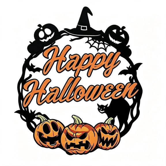 Tepsmf Halloween Decor Wooden Sign Wreath Pumpkin Witch Hat Wall Hanging Decoration for Home Front Door