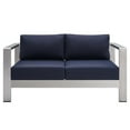 thumbnail image 4 of Modway Shore Fabric & Aluminum Outdoor Patio Loveseat in Silver & Navy, 4 of 6