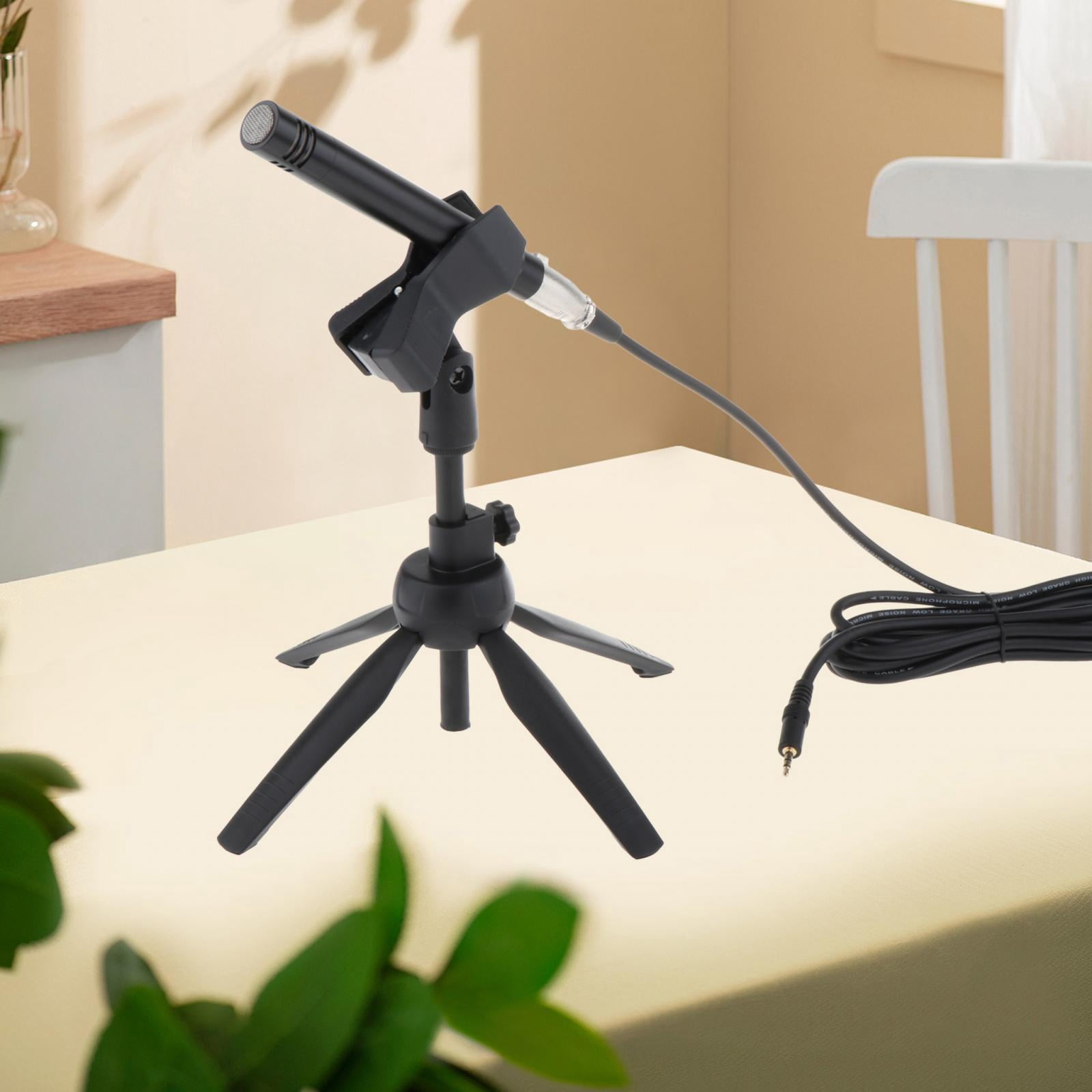 LeeQinersw Interview Microphone with Desktop Stand 3.5mm with Mic Clip Omnidirectional Mic Black