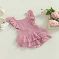 thumbnail image 3 of CNKOO Baby Girls Knitting Rompers Solid Color Fly Sleeve Ruffle Hem Casual Party Street Spring Fall Summer Rompers Brown 3-6 Months, 3 of 8