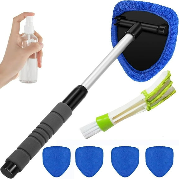 Tourgoing Windshield Cleaning Tool,Tourgoing Car Window Cleaner with Extendable Handle,Microfiber Windshield Cleaning Tool, 4 Reusable Washable Pads