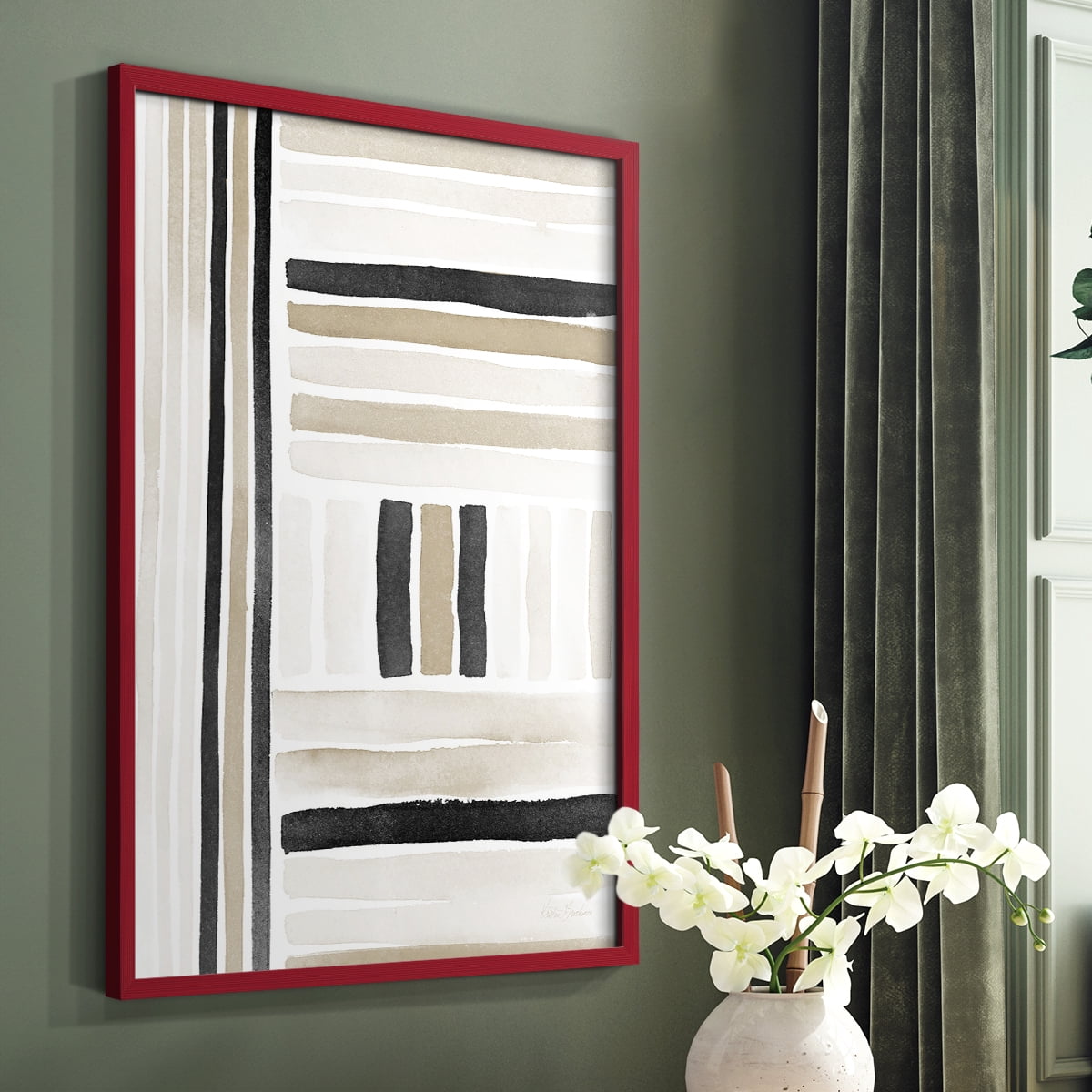 Neutral Lines II in Red Solid Wood 11 x 14 Framed Print