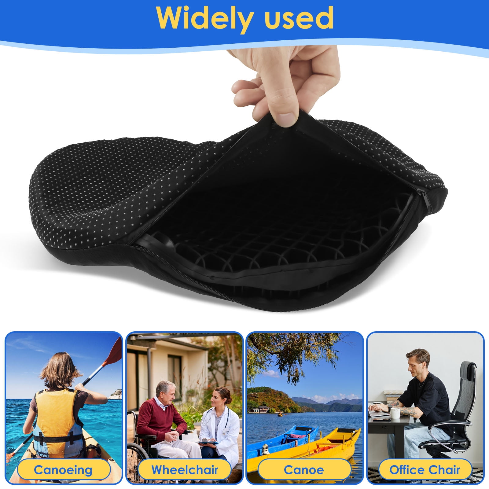 Kayak Gel Seat Cushion Nonslip Inflatable Boat Seat Pad Waterproof Breathable Canoe Cushion for Home Office Travel