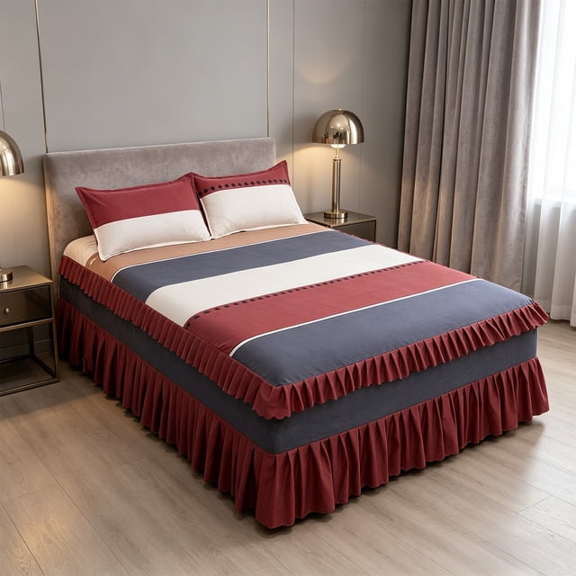 Bed Skirt Set Ruffled Design Polyester Fabric Dust Protection Decorative Cover for Bedroom Dorm Apartment
