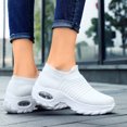 thumbnail image 4 of Womens Platform Sneakers Slip on Elastic Knit Mesh Sock Shoes Air Cushion Athletic Running Trekking Shoes White Size 9, 4 of 7