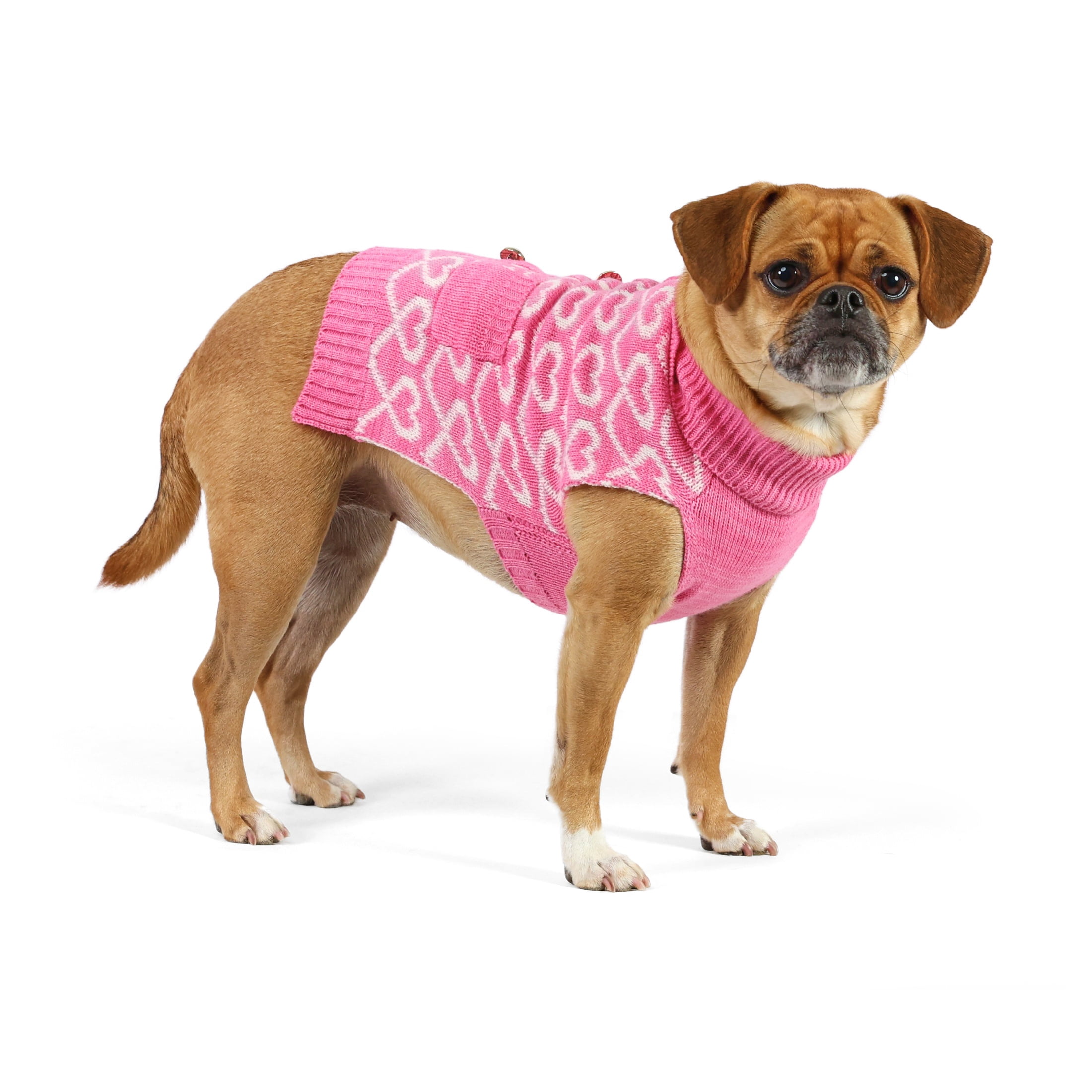 Vibrant Life Sweater for Dogs and Cats, Hearts with Pearl Buttons, Pink, S