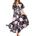 thumbnail image 2 of ICHUANYI Clearance Women's Fashion Holiday Summer Printing V Neck Short Sleeve Party Beach Loose Dress Long Skirt(Black, XL) ICHUANYI WER2023080903832, 2 of 9