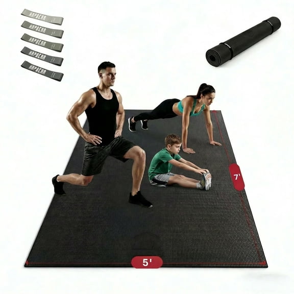 Extra Large Exercise Mat 4 x 6 FT to 6 x2 FT x 8mm Thick Non-Slip Ultra Durable Workout Mats for Home Gym Flooring, with Resistance Bands & Storage Bag, Shoes-Friendly Yoga Mat for Cardio, Fitness