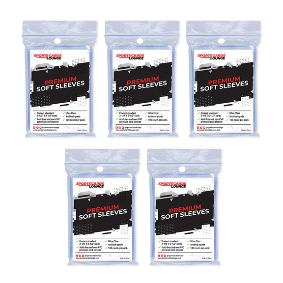 SCL Supply Premium Soft Sleeves 5 pack (500 ct) for Baseball, Football, Basketball, Hockey, Golf, Pokemon Single Sports Cards Top Loads - Sportcards Card Collect