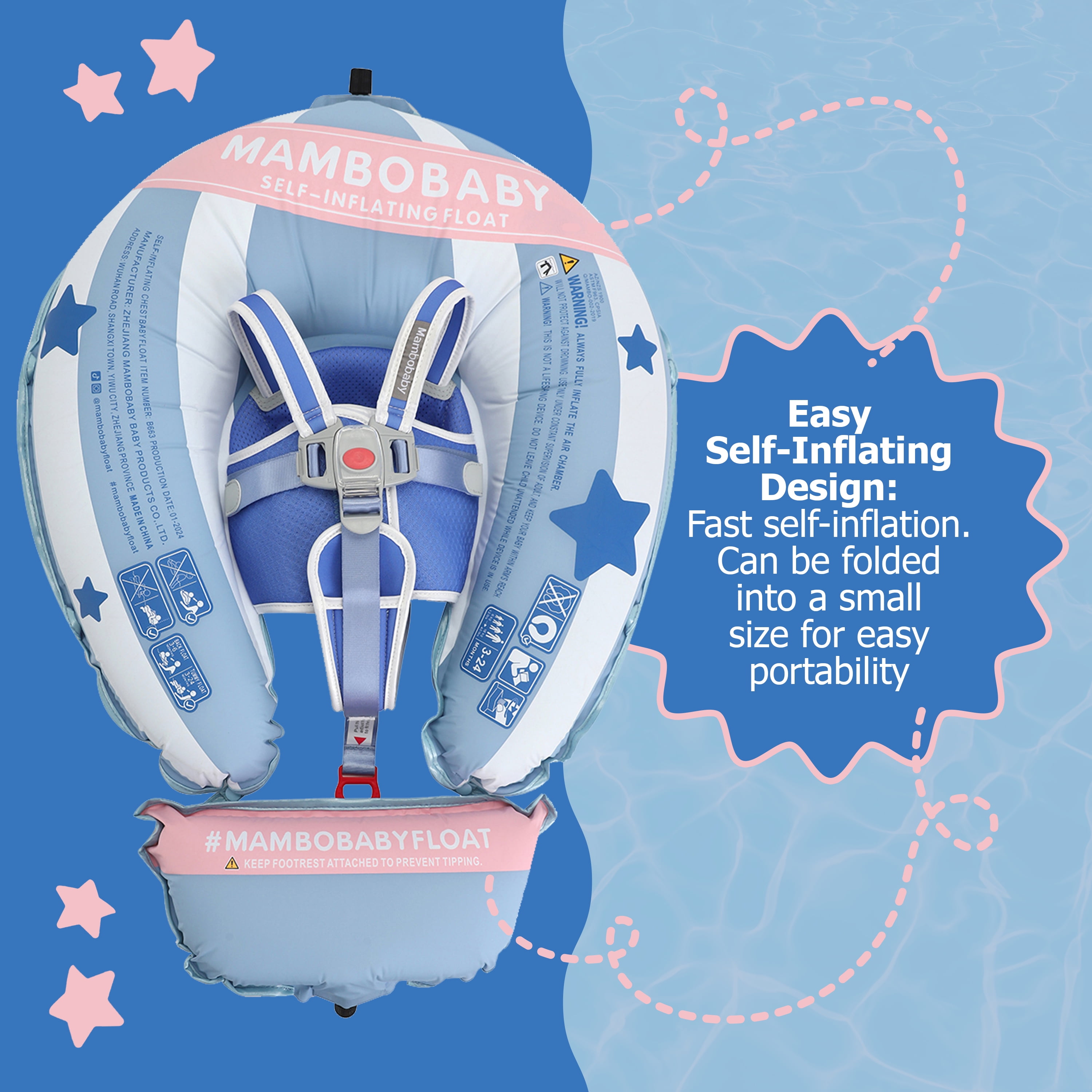 Mambobaby Self Inflating Baby Pool Float with Canopy- Blue