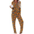 thumbnail image 6 of sdhkgrrt Women's Plus Size 2 Piece Pajama Set Collared Long Sleeve Shirt Wide Leg Pants Halloween Printed Lounge Outfit Soft Loose Matching Casual Fall Tracksuit, Orange L, 6 of 8