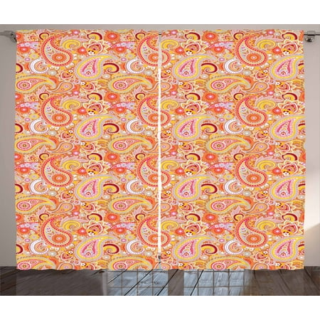 Orange Curtains 2 Panels Set Asian Design Elements Traditional