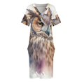 thumbnail image 4 of Búho bohemio: pintura de acuarela de un hermoso búho, vestido holgado con bolsillos, vestido de noche para mujer, vestidos para mujer 2025, 4 of 7
