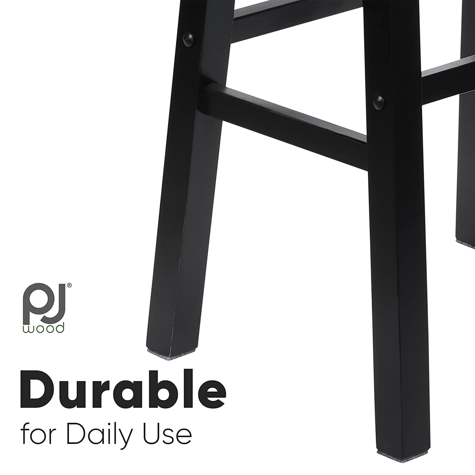 PJ Wood Classic Saddle Seat 24'' Kitchen Bar Counter Stool, Black (5 Pack)