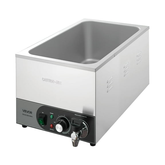 VEVOR Commercial Food Warmer, 1200W Electric Stainless Steel Steam Food Warmer, Fast Heating Countertop Buffet Bain Marie with Detachable Power Cord, for Catering, Restaurants, Parties & Buffets