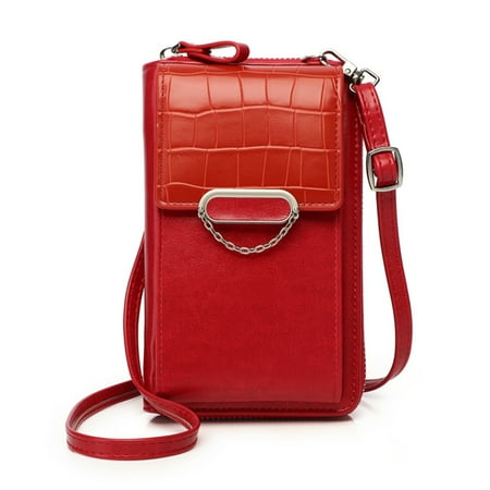 

Women PU Leather Phone Bag with Reinforced Handles Durable Bag for Daily Working Wearing Red