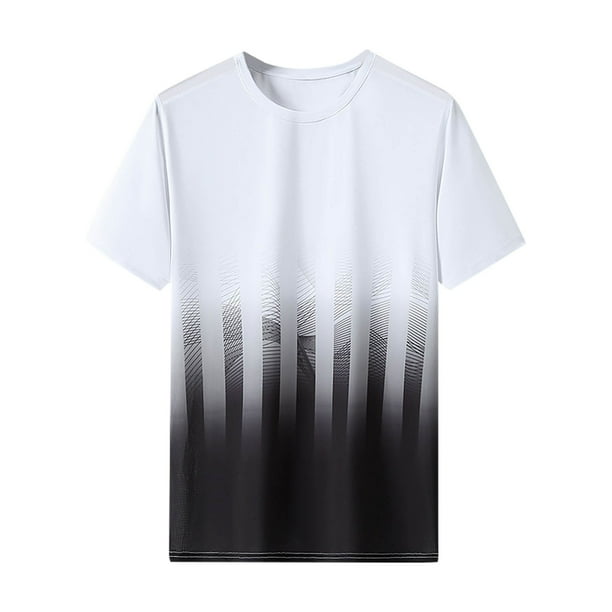 Camiseta de Seda de Hielo de los Hombres, Verano Nuevo Suelto Gradiente de Color Casual Top para Uso Al Aire Libre Y Diario, Camiseta de Moda Ligera
