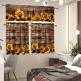 thumbnail image 3 of Mloabuc Brown Wooden Sunflower Kitchen Curtain Valance and 36" Tiers Set of 3 Soft Cafe Curtains with Rod Pocket Blackout Drape Window Set for Home Window Fall Decorations, 3 of 6