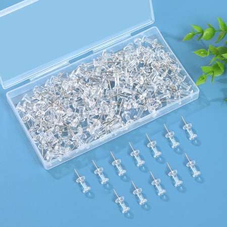 Monebena 100 Pcs Clear Push Pins, Standard Thumb Tacks Steel Point and Plastic Head, Push Pins for Cork Board, Bulletin Board and Wall