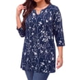 thumbnail image 2 of WellSize Plus Size Womens Tunic Tops 3/4 Sleeve Dressy Fall Blouses Casual V Neck Floral Shirts Tunics for Leggings, 2 of 8