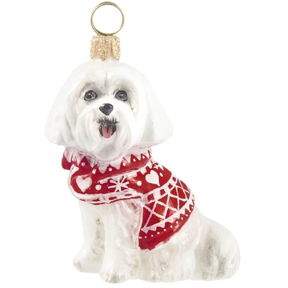 Maltese in Nordic Sweater Dog Polish Glass Christmas Tree Ornament Decoration