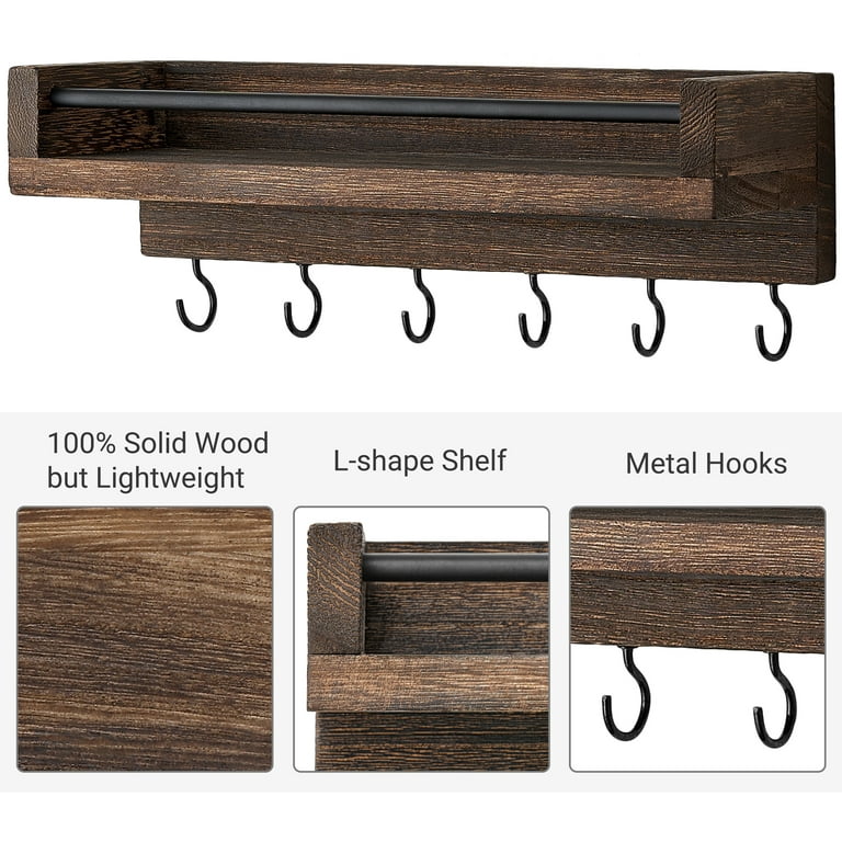 Mkono Wooden Decorative Shelves Key Holder with Small Floating Shelf and 6 Hooks Walmart