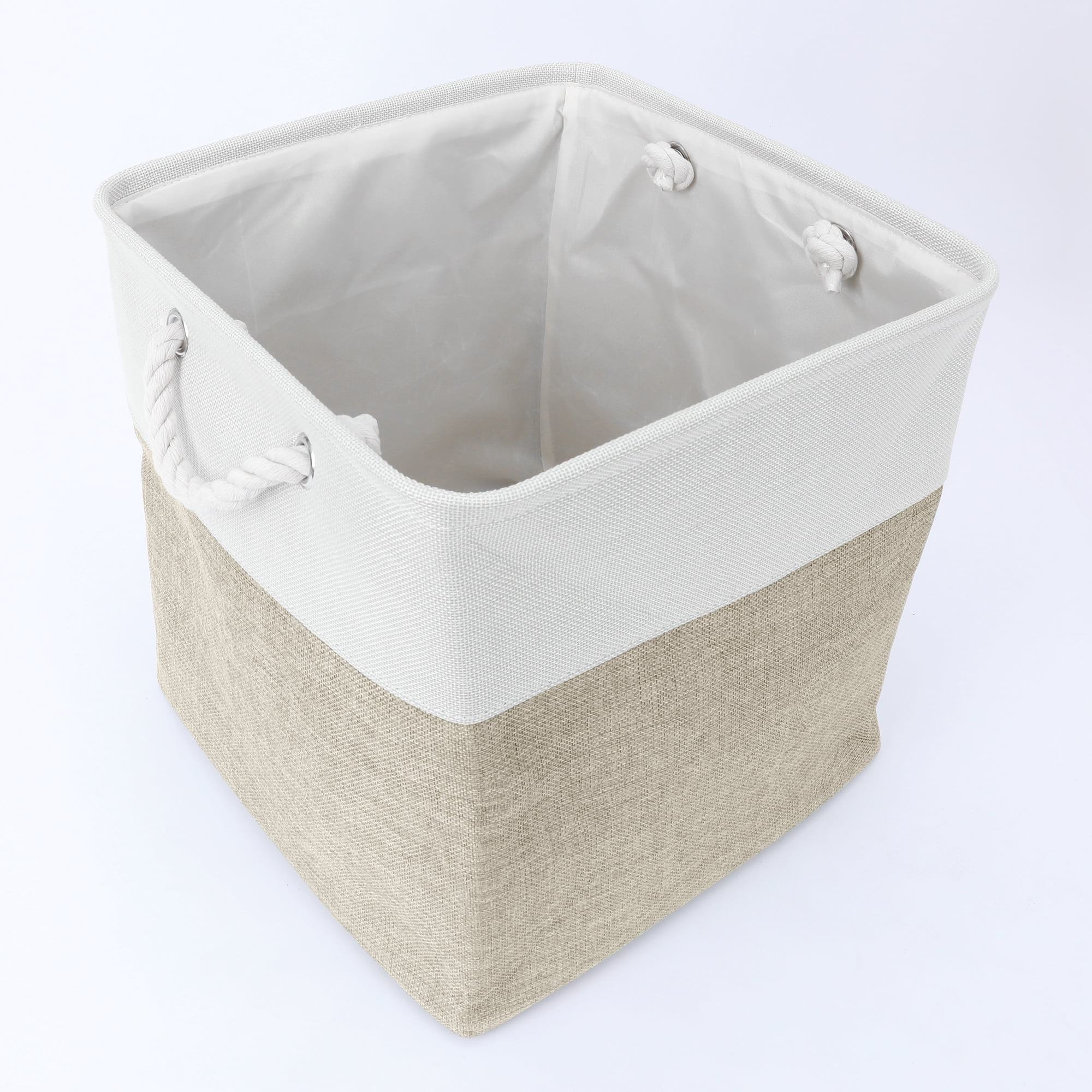Unique Bargains Square Fabric Storage Basket Bin White/Khaki 13inch