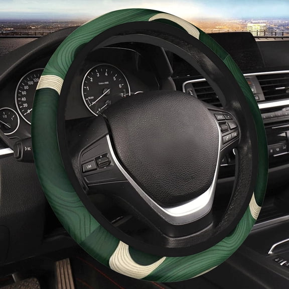 Car Steering Wheel Cover for Women Men, Non-Slip Breathable Steering Wheel, Boho Green String Steering Wheel Protector, Car Accessories, Universal 14" 02/2-15" Fit Auto, Suvs
