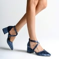 thumbnail image 4 of FSJ Women Classic Chunky High Heels Pointy Closed Toe Pumps D'Orsay Crossed Ankle Strap Sandals Casual Wedding Dressy Shoes Size 9.5 Blue, 4 of 5