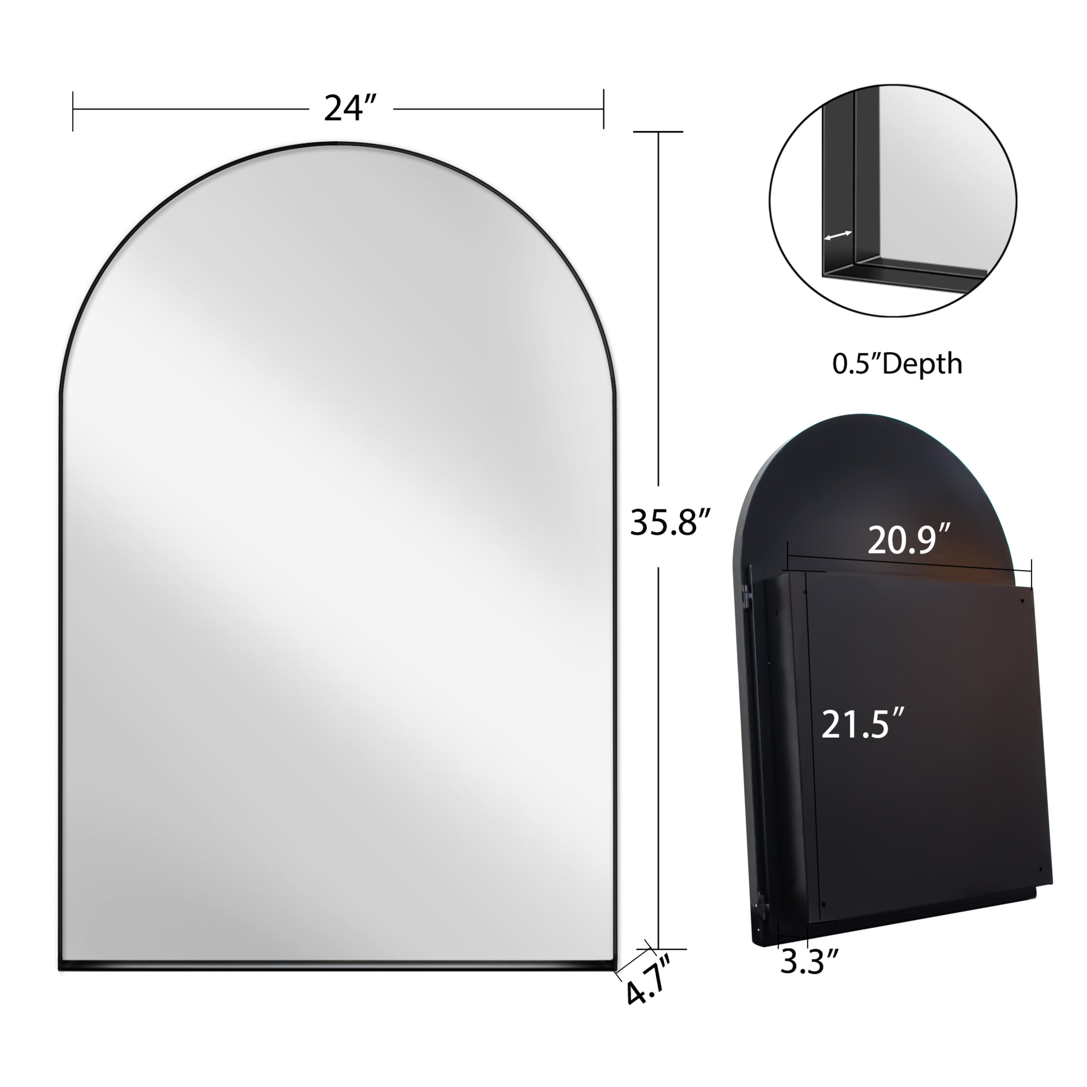 Noble House Arched Medicine Cabinet with Mirror, Recessed or Surface Mount, Adjustable Shelves, Matte Black