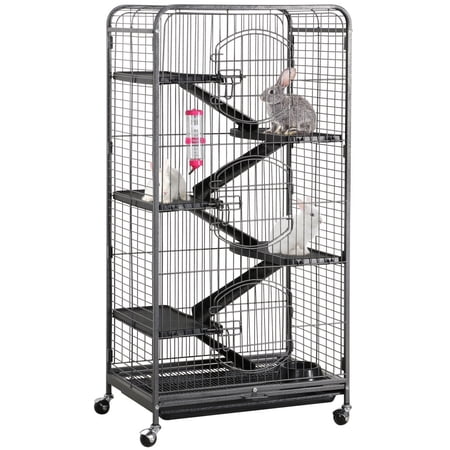 Yaheetech 52'' 6 Level Indoor Rabbit Small Animal Cage Hutch Black with 3 Front Doors