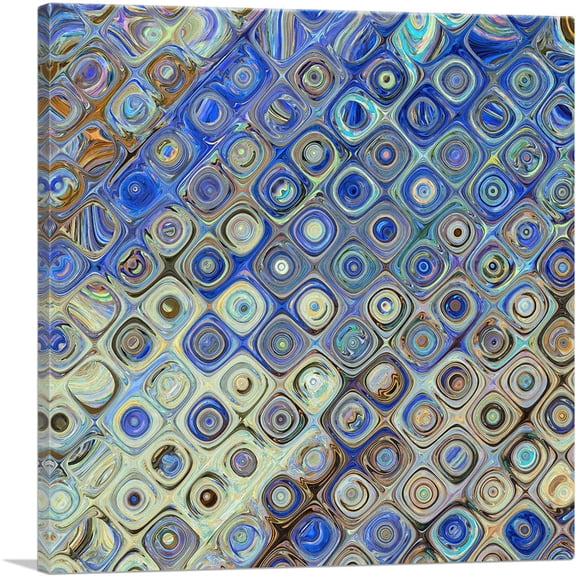 ARTCANVAS Blue Brown Tan Shapes Modern Square Canvas Art Print - Size: 12" x 12" (0.75" Deep)