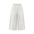 thumbnail image 5 of VBVC Women's Cotton Pleated Wide Leg Capri Pants , Casual Summer Crop Trousers For Women , Ladies' Relaxed Fit Lounge Culottes with Pockets, White , S-2XL, 5 of 8
