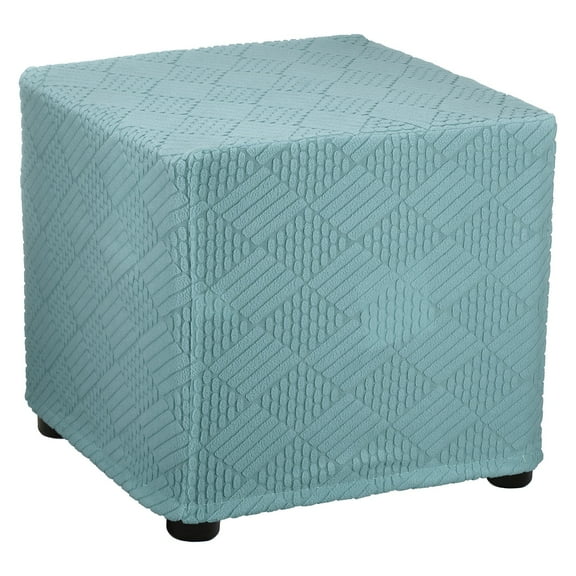 Stripe Stretch Ottoman Cover Square Fit Length 14"-17", Small, Light Blue